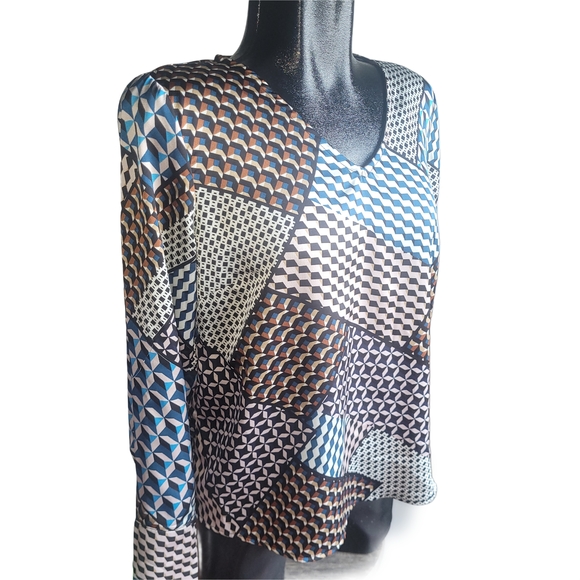 Kaffe Geometric Patchwork Look Patterned V-Neck Blouse 36 - Picture 2 of 7